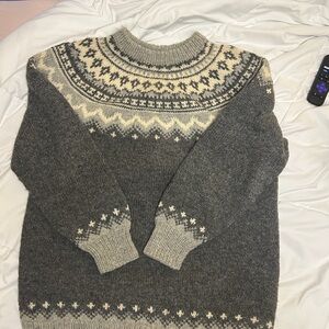 NORSE KNIT HAND KNITTED IN NORWAY 100% Wool Ladies Pullover Grey  Sweater VTG